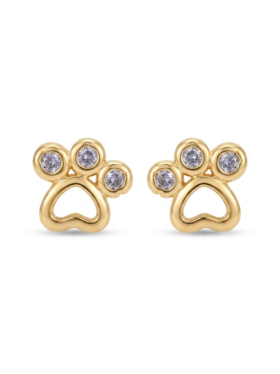 Paw Print Stud Earrings with Cubic Zirconia | 18k Gold Plated