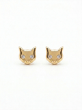 Cat Face Stud Earrings with Cubic Zirconia Eyes | 18k Gold Plated