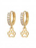 Hoop Earrings with Cubic Zirconia & Paw Print Charm | 18k Gold Plated
