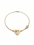 Dog Mom Heart Bracelet - Paw Print & Little Bone - 18k Gold Plated
