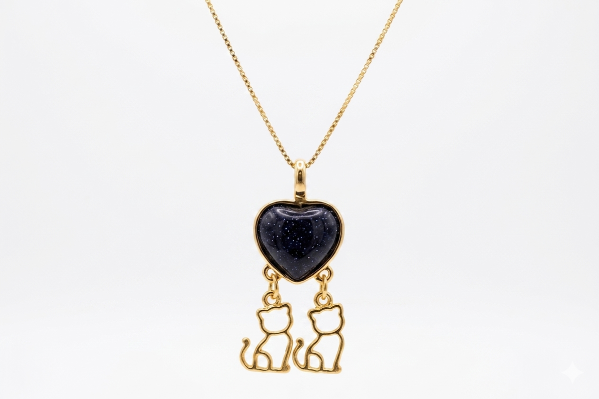 Heart & Cats Necklace - Opalite