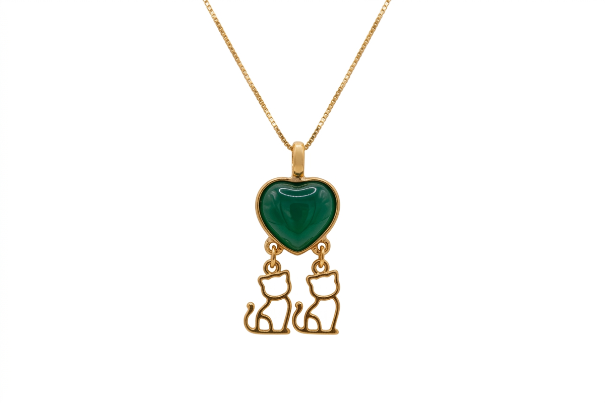 Heart & Dogs Necklace - Green Jade (Light)