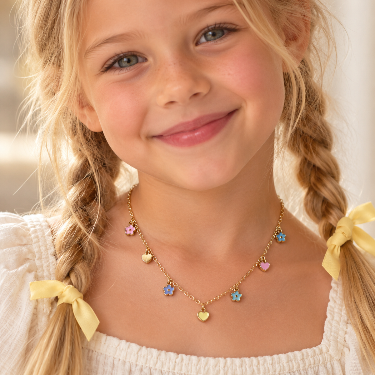 Pastel Flowers & Hearts Necklace