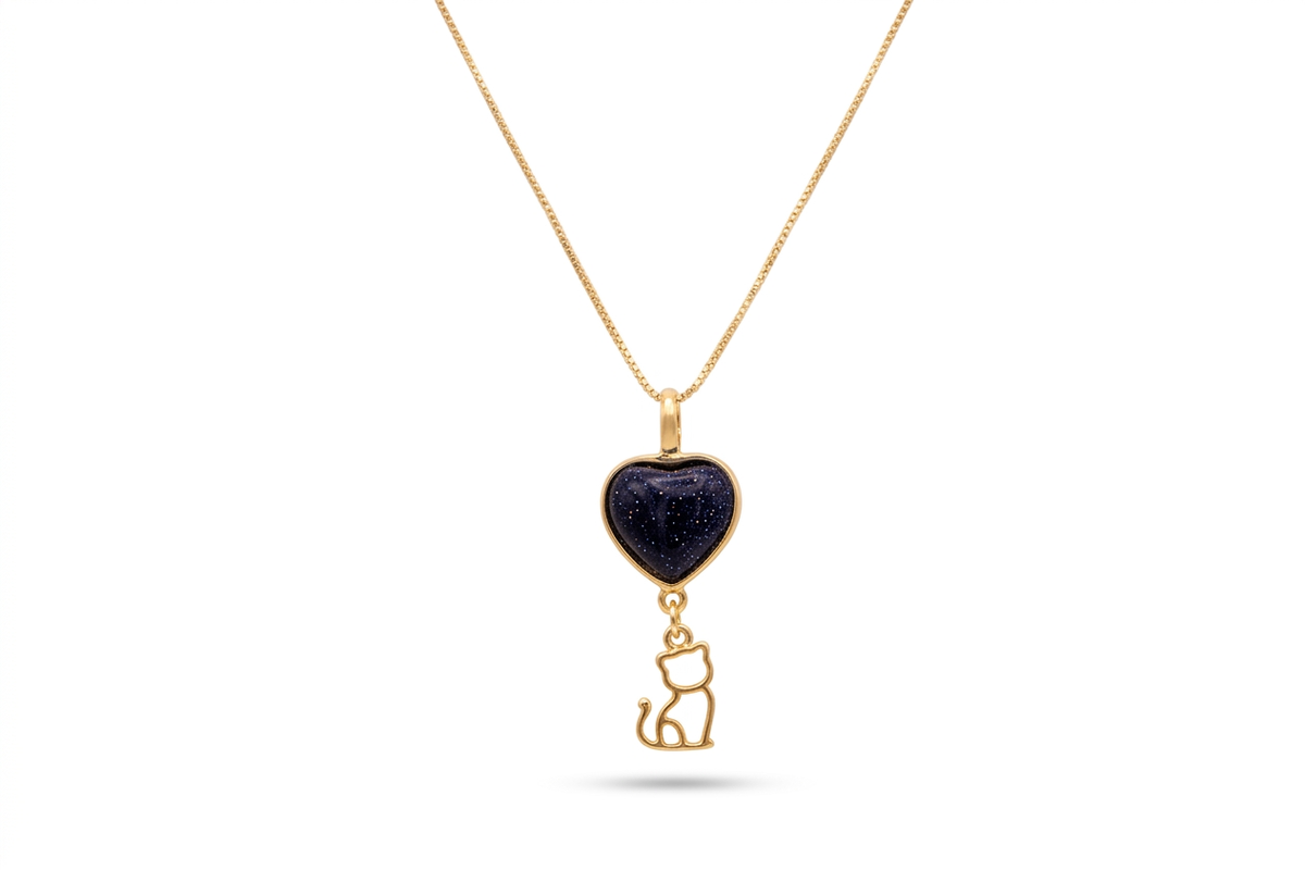 Heart Necklace with Kitten - 18k Gold Plated | For Cat Moms