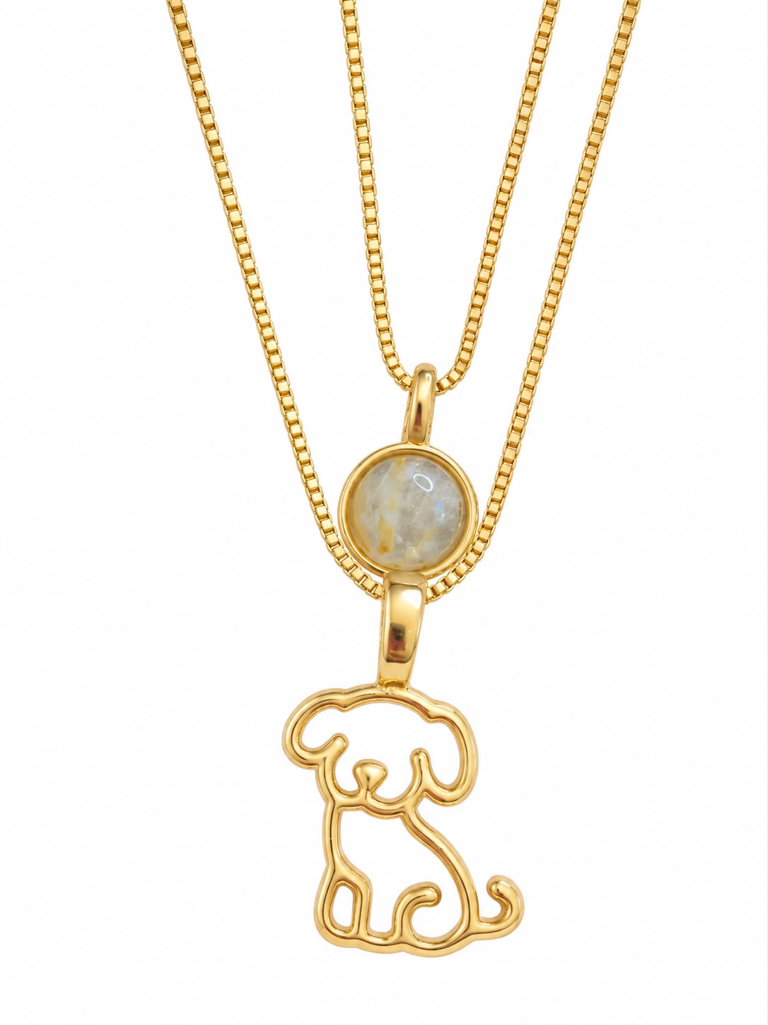 Double Necklace with Puppy & Natural Stone - 18k Gold Plated | For Dog Moms