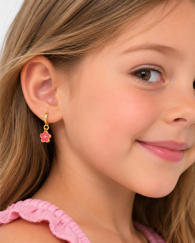 Pink Flower Huggie Earrings