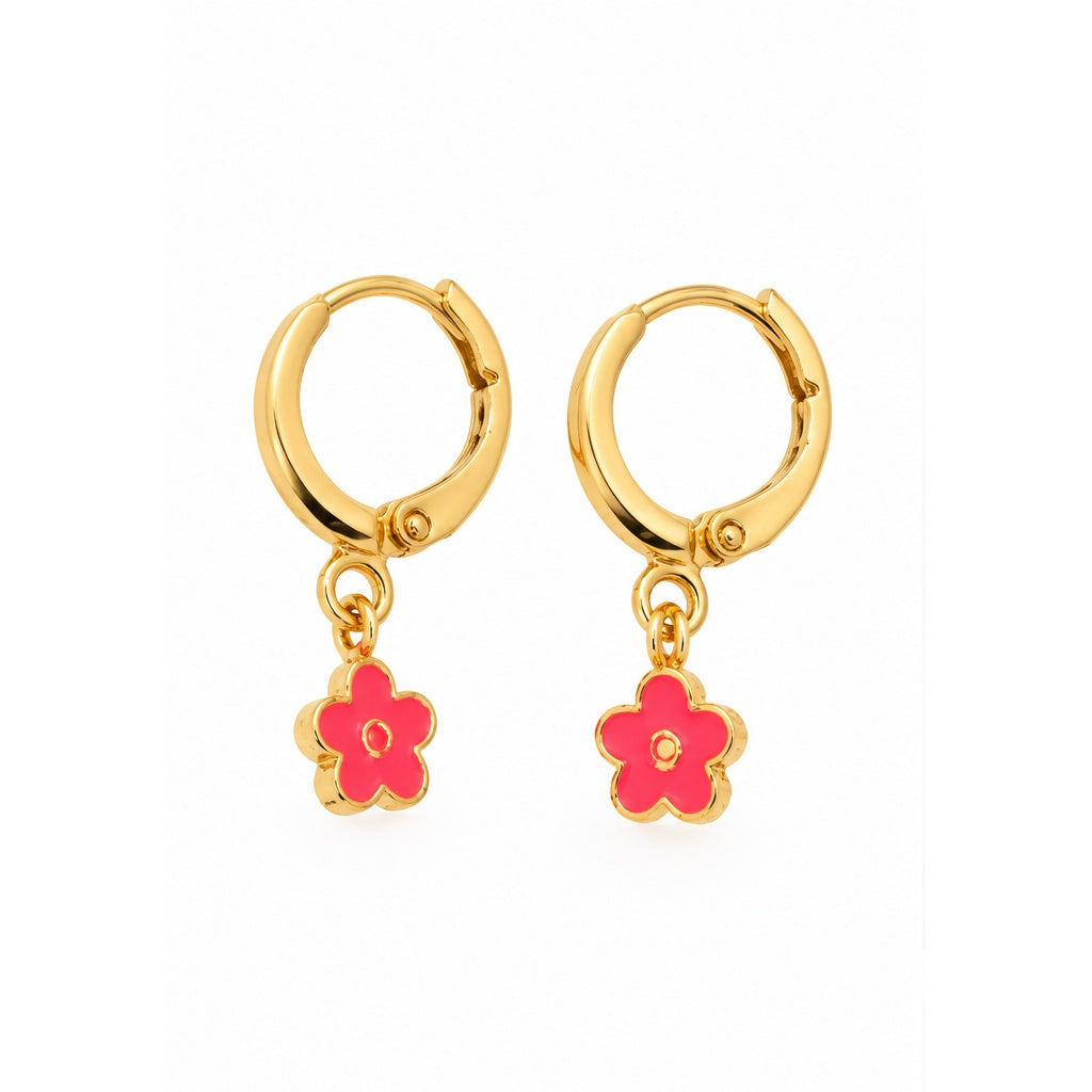 Pink Flower Huggie Earrings