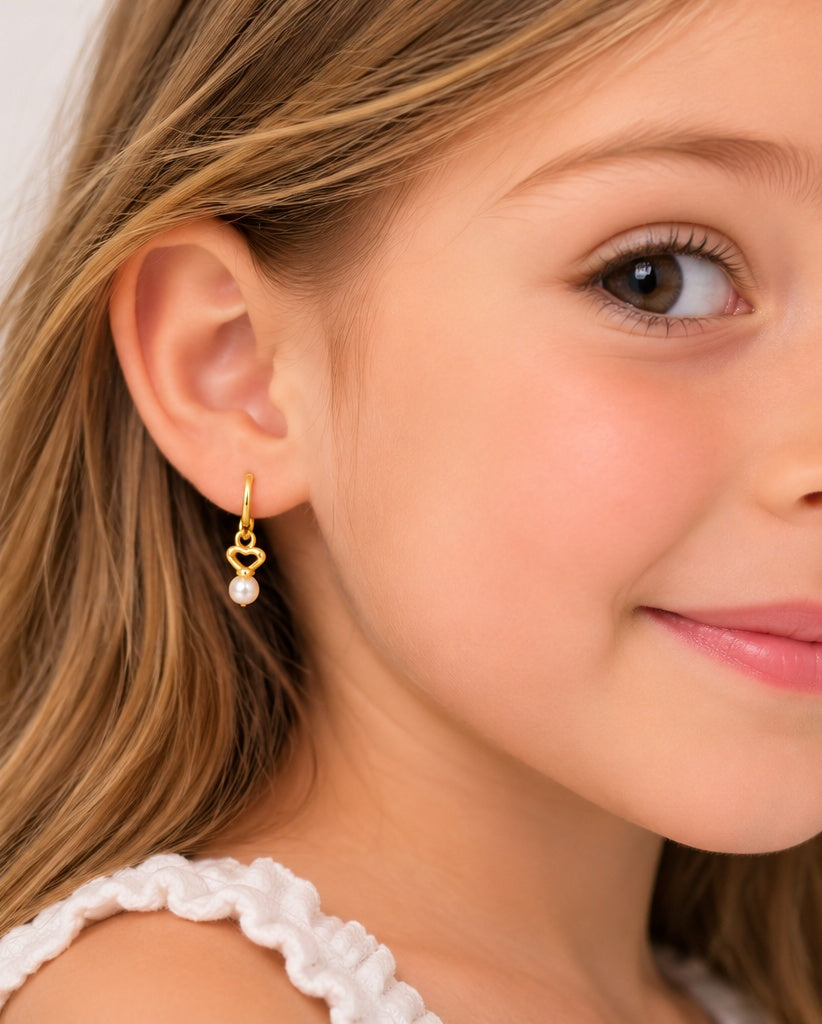 Heart & Pearly Bead Huggie Earrings