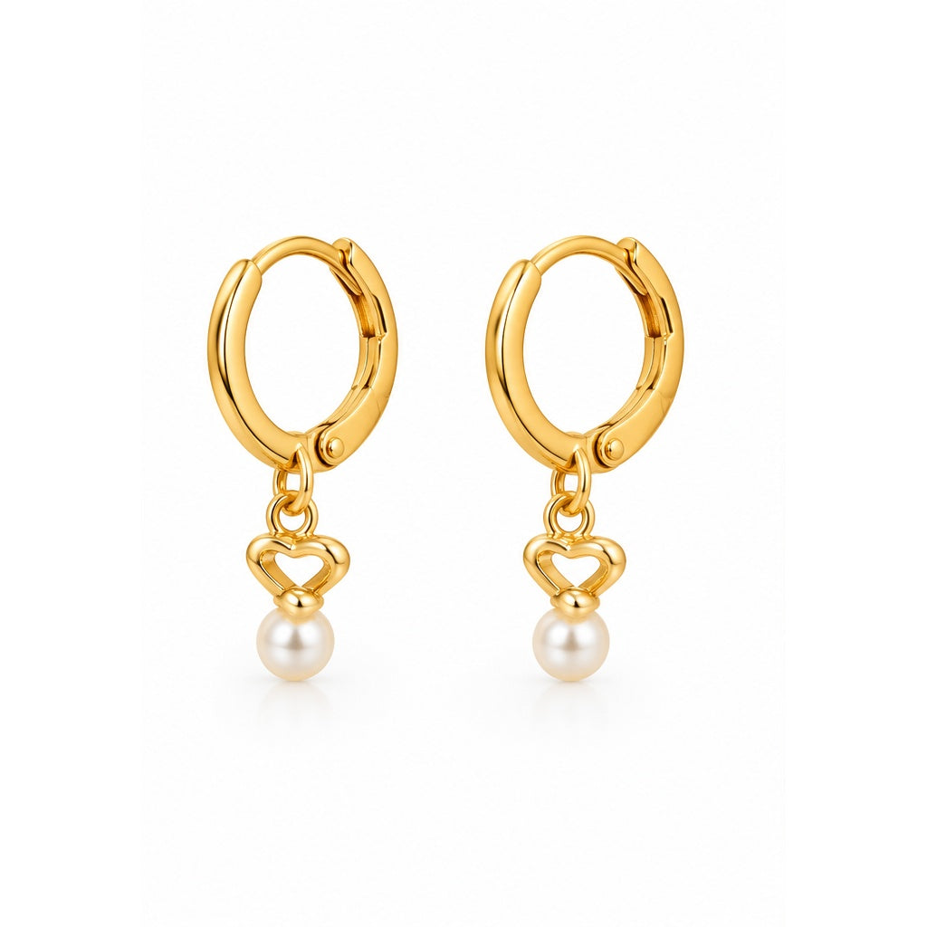 Heart & Pearly Bead Huggie Earrings
