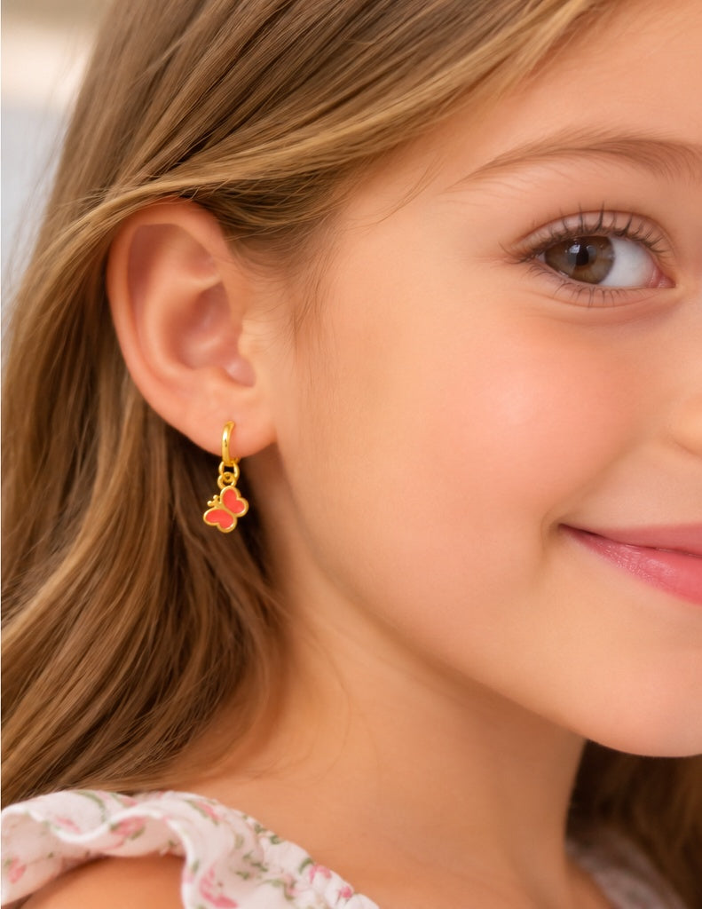 Coral Butterfly Huggie Earrings