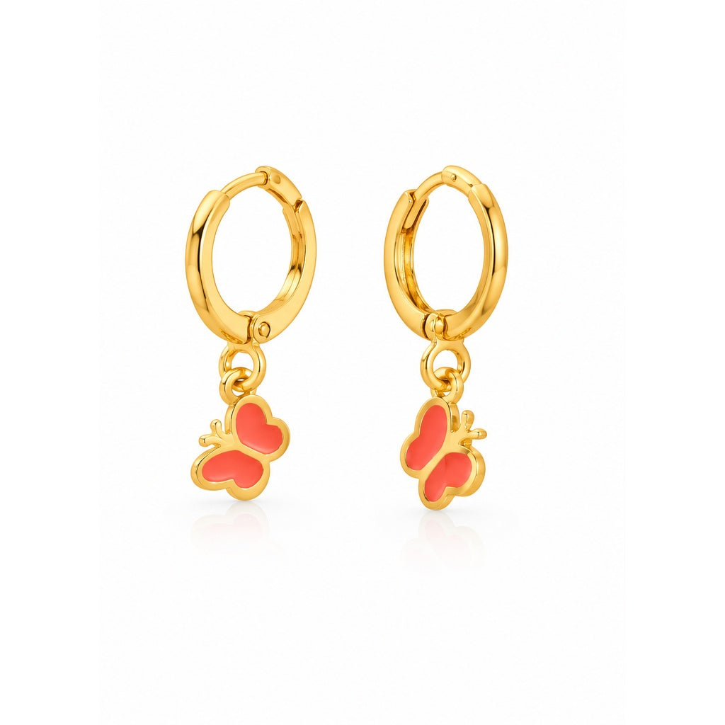 Coral Butterfly Huggie Earrings
