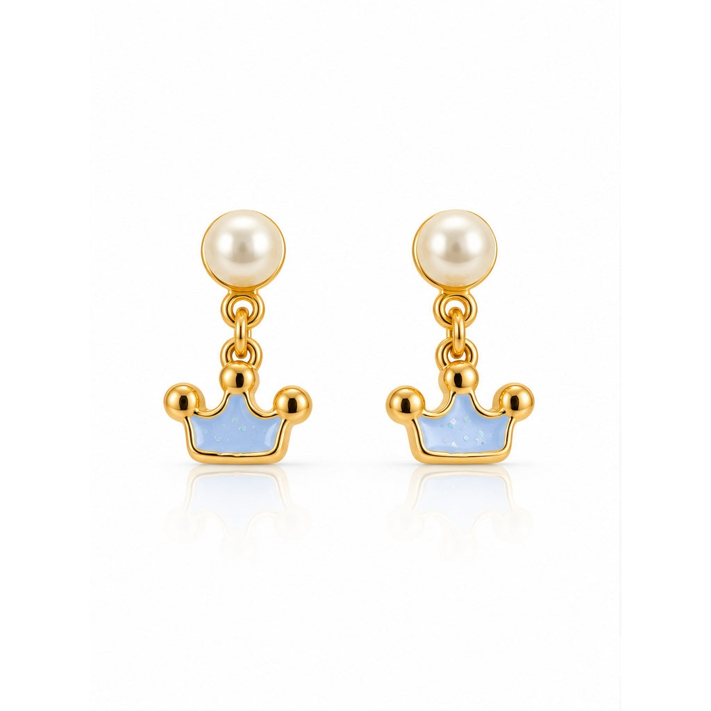 Blue Princess Crown Drop Earrings