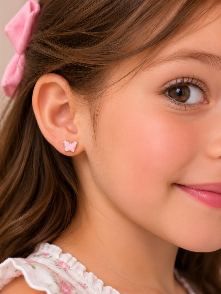 Pink Glitter Butterfly Earrings
