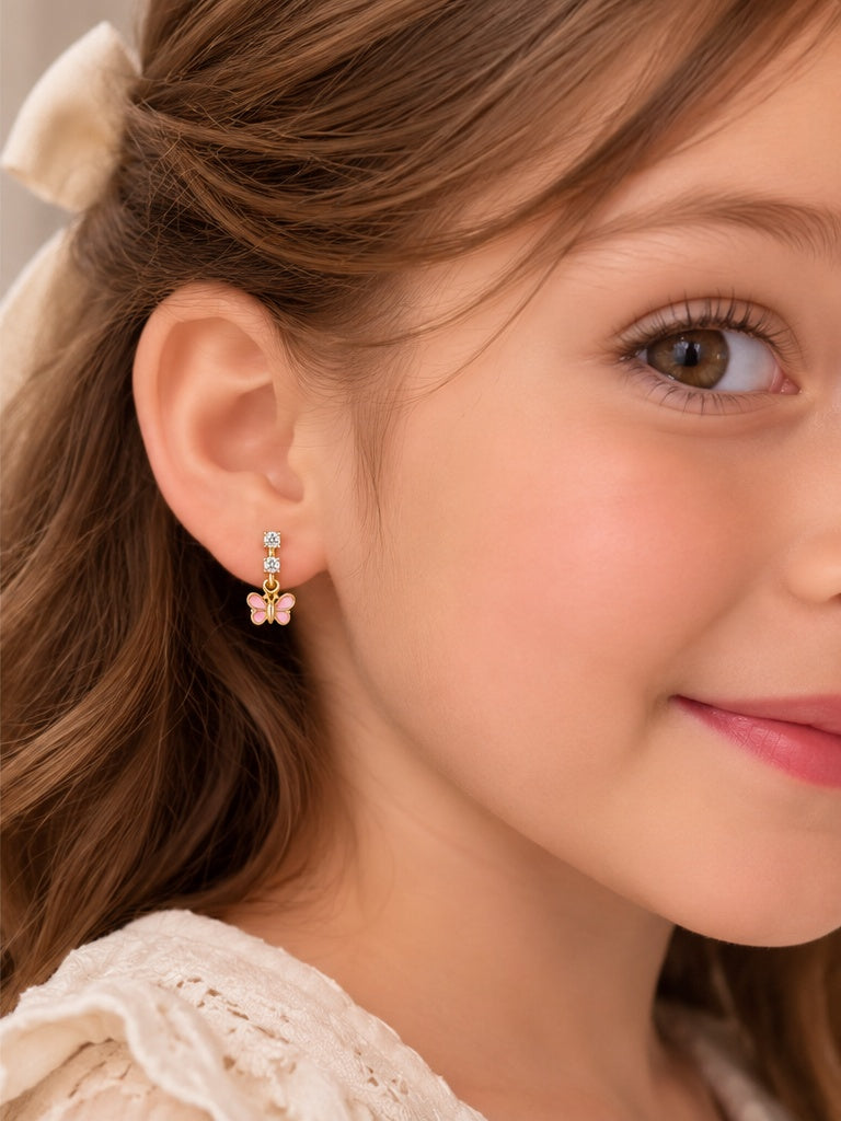 Pink Butterfly Drop Earrings
