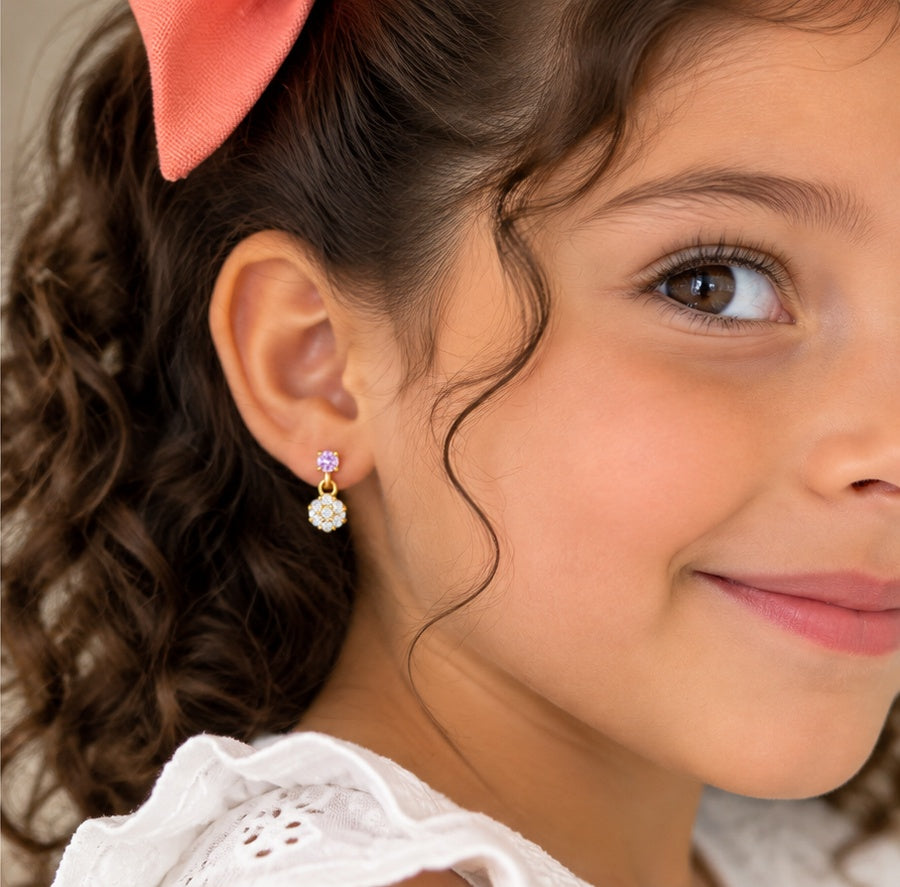 Lilac Sparkle Flower Drop Earrings
