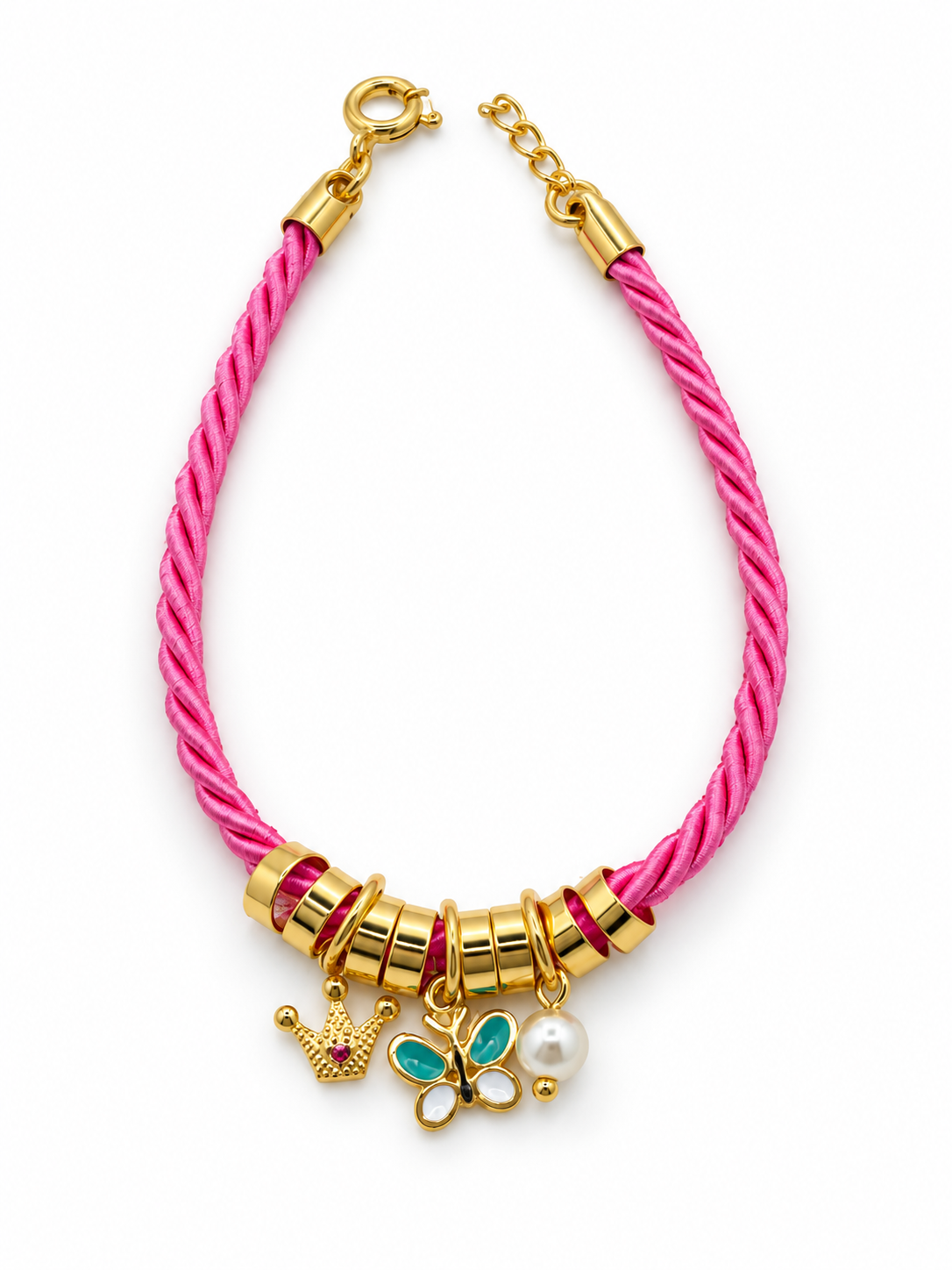 Princess Butterfly Pink Cord Kids Bracelet